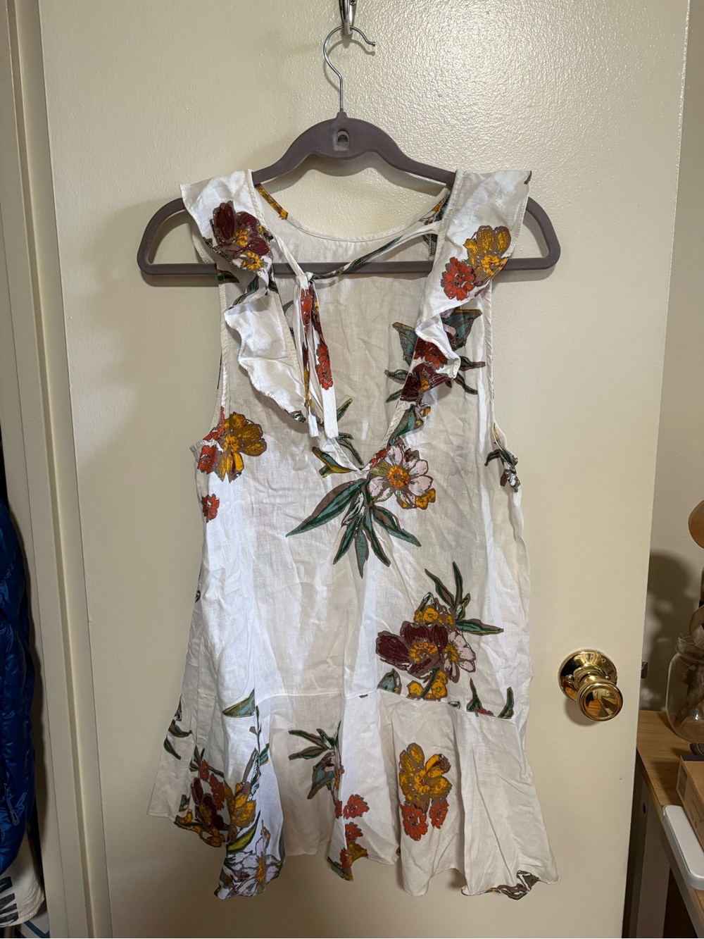 Free People White Floral Ruffle Mini Dress